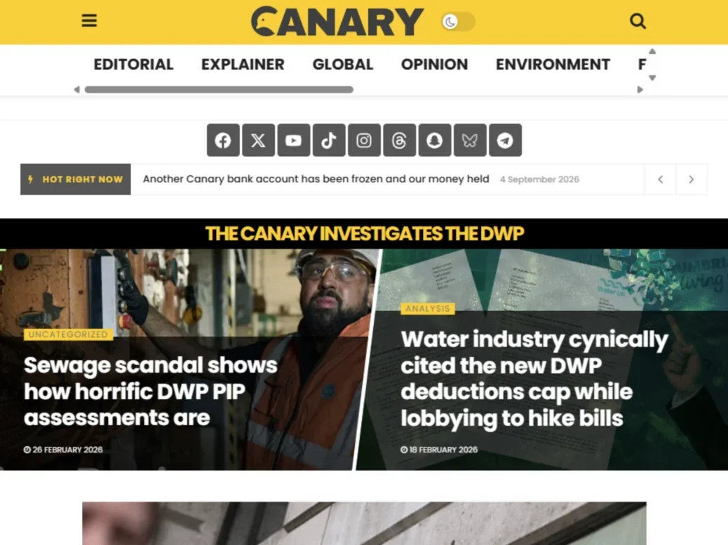 The Canary homepage on 7 September