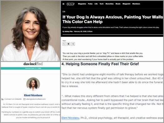 Profile pic of Dr Eleni Nicolaou is AI generated. She has been quoted in Vice, Psychology and numerous other titles.