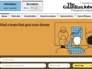 Guardian Jobs homepage screenshot. Sections for jobseekers and recruiters and graphic saying 'Find a team that gets your dream'