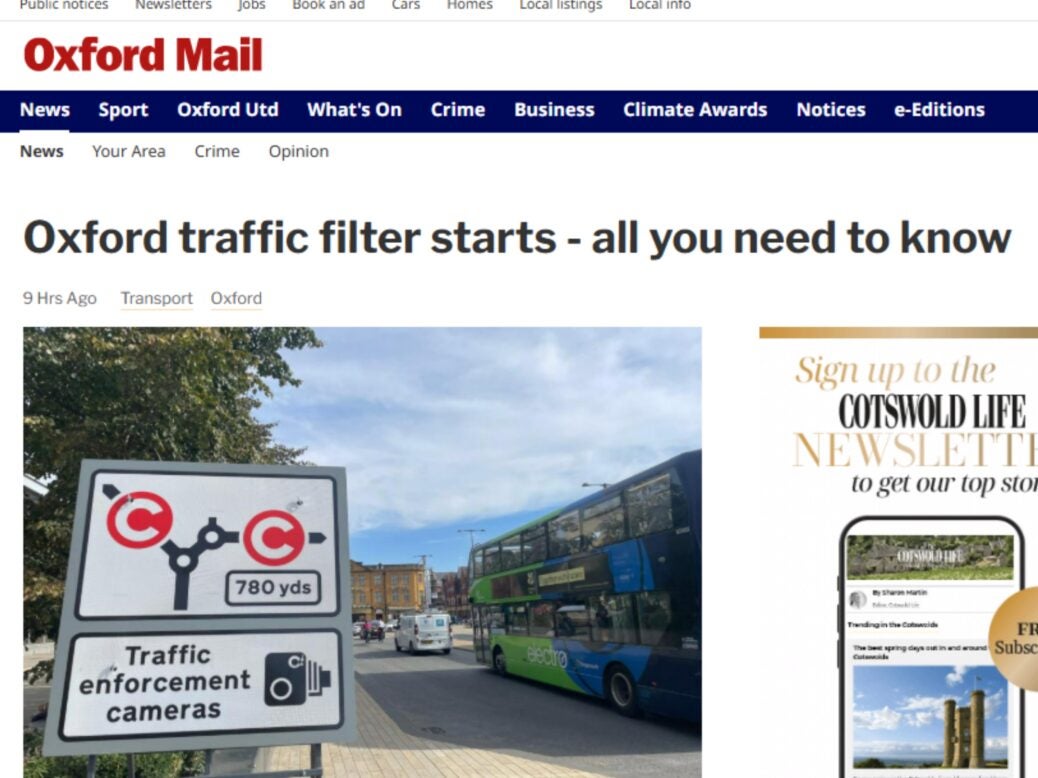 Screenshot of Oxford Mail homepage on 28 September 2026. Picture: Press Gazette screenshot