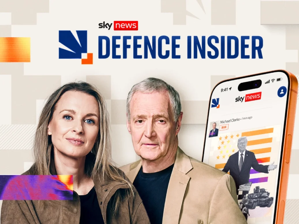 Sky News Defence Insider promo image featuring Deborah Haynes and Michael Clarke