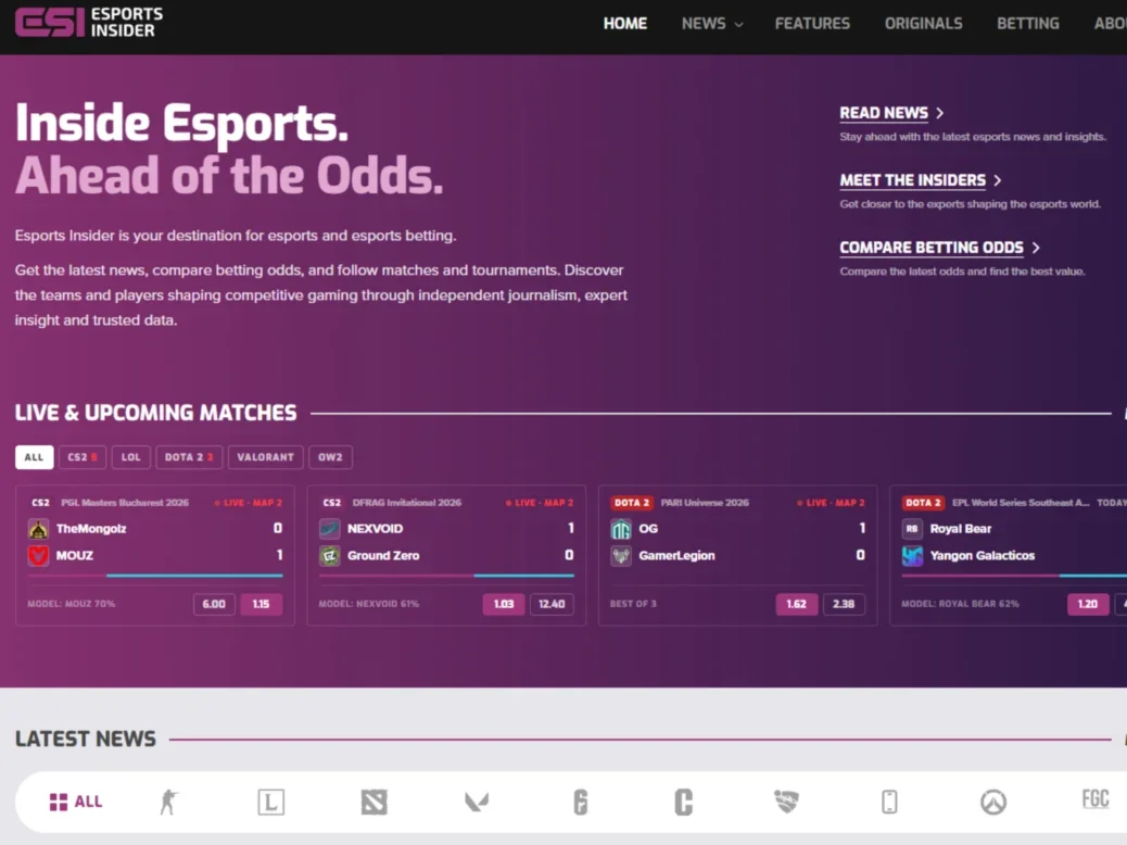Esports Insider homepage on 26 October 2026