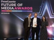 Picture of host Robin Morgan (left), the Daily Mail's director of visual storytelling Harry Lewis-Irlam, and Press Gazette UK editor Charlotte Tobitt at Press Gazette’s Future of Media Technology Conference on Thursday 10 September 2026.