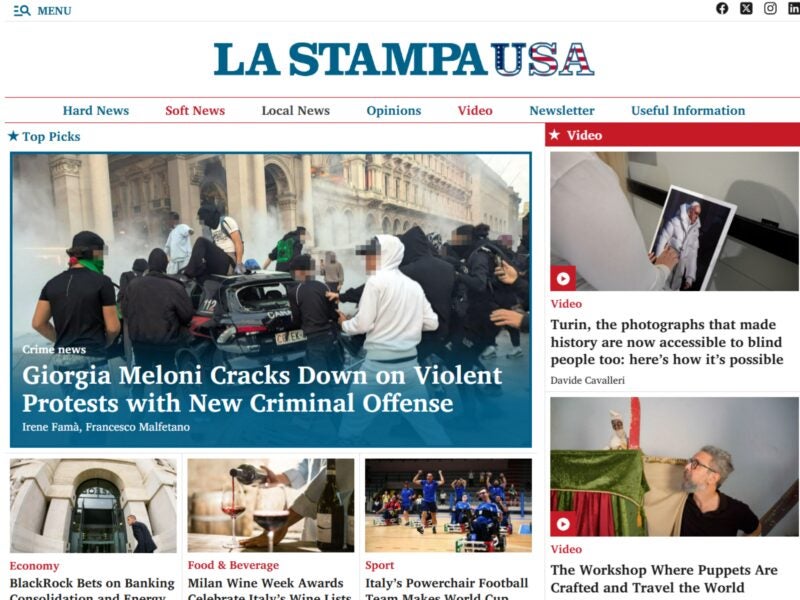 La Stampa USA homepage on 21 October 2026