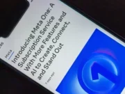 Headline introducing Meta One as a subscription service with more features and AI, shown beside a blue number one graphic on a smartphone