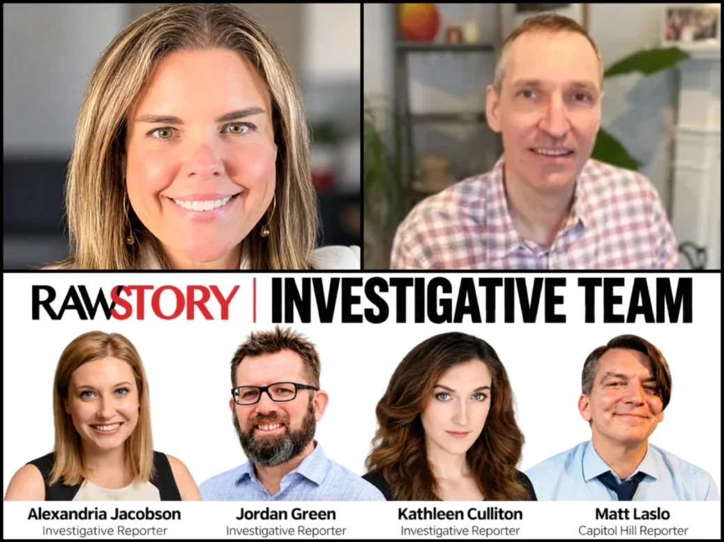 Raw Story publisher Wendy Greenlaw, editor-in-chief Adam Nichols and investigative team Alexandria Jacobson, Jordan Green, Kathleen Culliton, and Matt Laslo