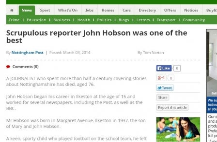 Veteran journalist John Hobson dies aged 76