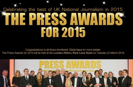 Press Awards for 2015: Live video feed from 7.45pm
