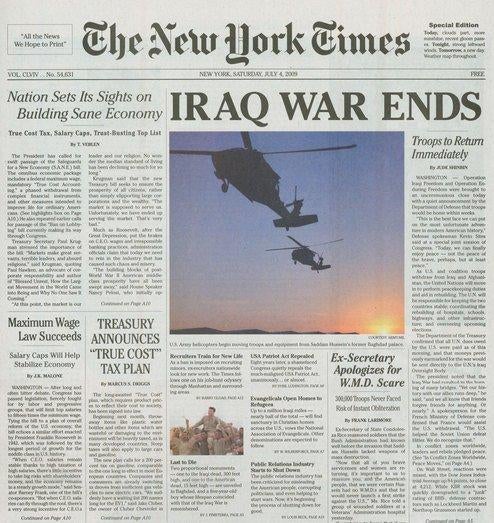 Fake New York Times proclaims Iraq War is over